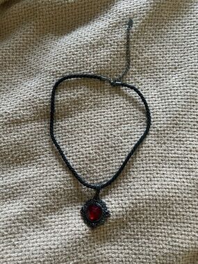 Black Twisted Cord Necklace with Red Pendant